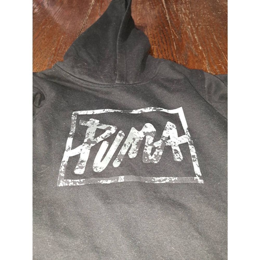 Boys Medium Puma Black with Green Tan Grey Pullover Fleece Sweatshirt Hoodie - Picture 2 of 3